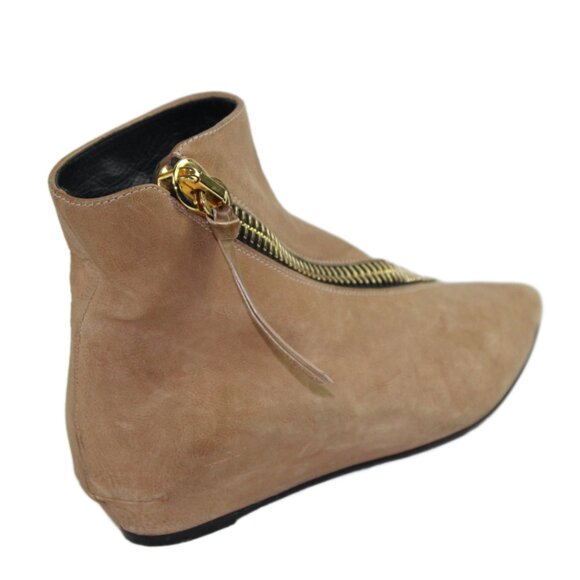 Giuseppe Zanotti Beige Nubuck Leather Exposed Gold Accent Zipper Ankle Boot, 36 - Picture 7 of 10